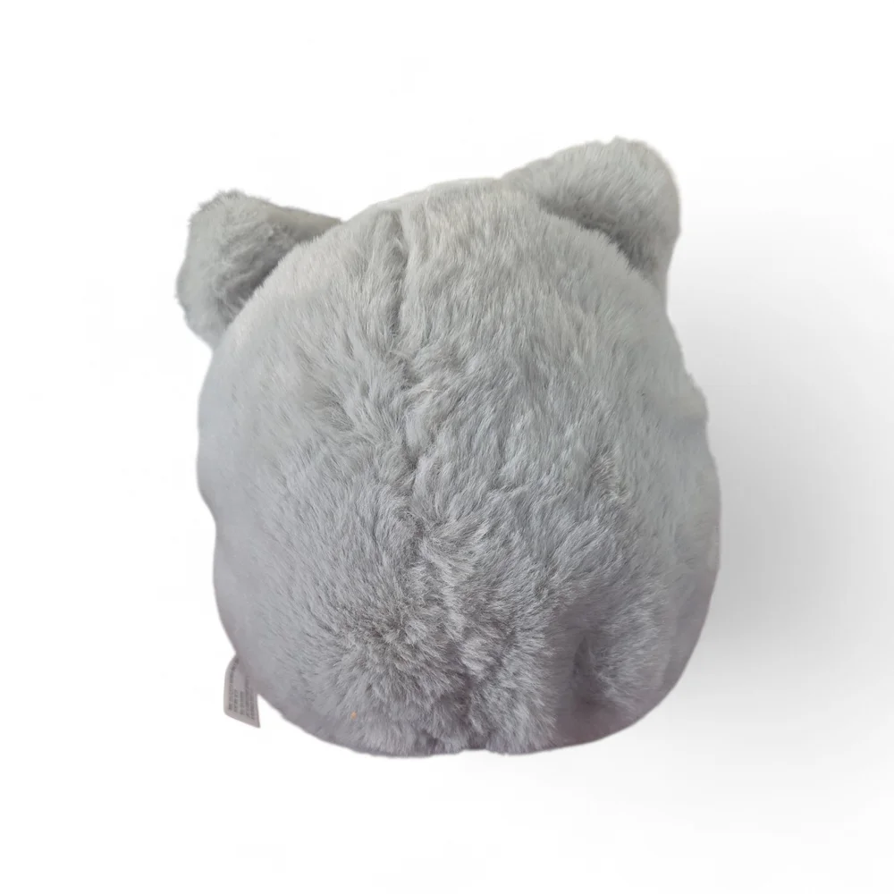 Grey & White Plush Cat Stuffed Animal with Pink Nose Bag